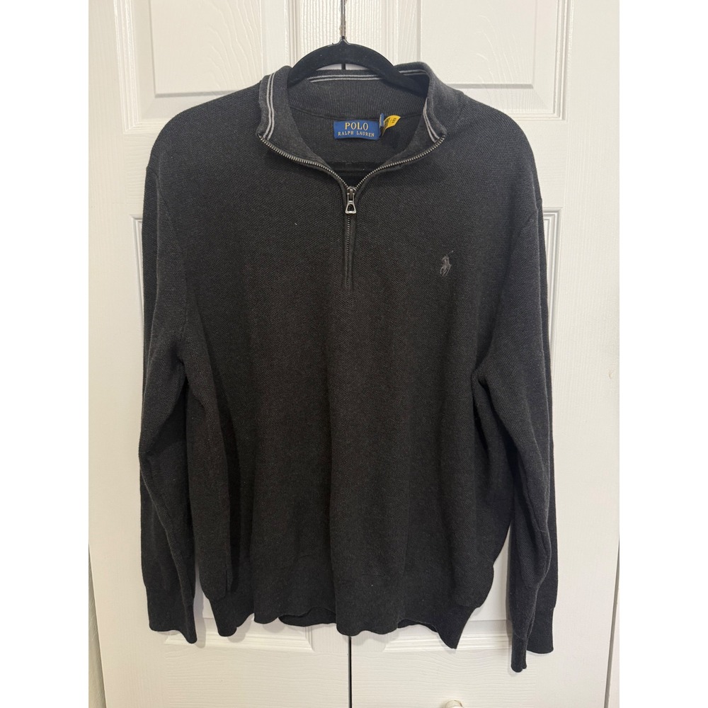 Polo Ralph Lauren Sweater Mens 2XB Gray 1/4 Zip Mock Neck Knit Pullover Pony